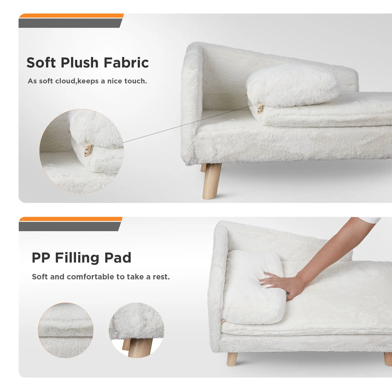 Waterproof Plush Elevated Cat Lounge Sofa with Solid Wood Legs & Cushion