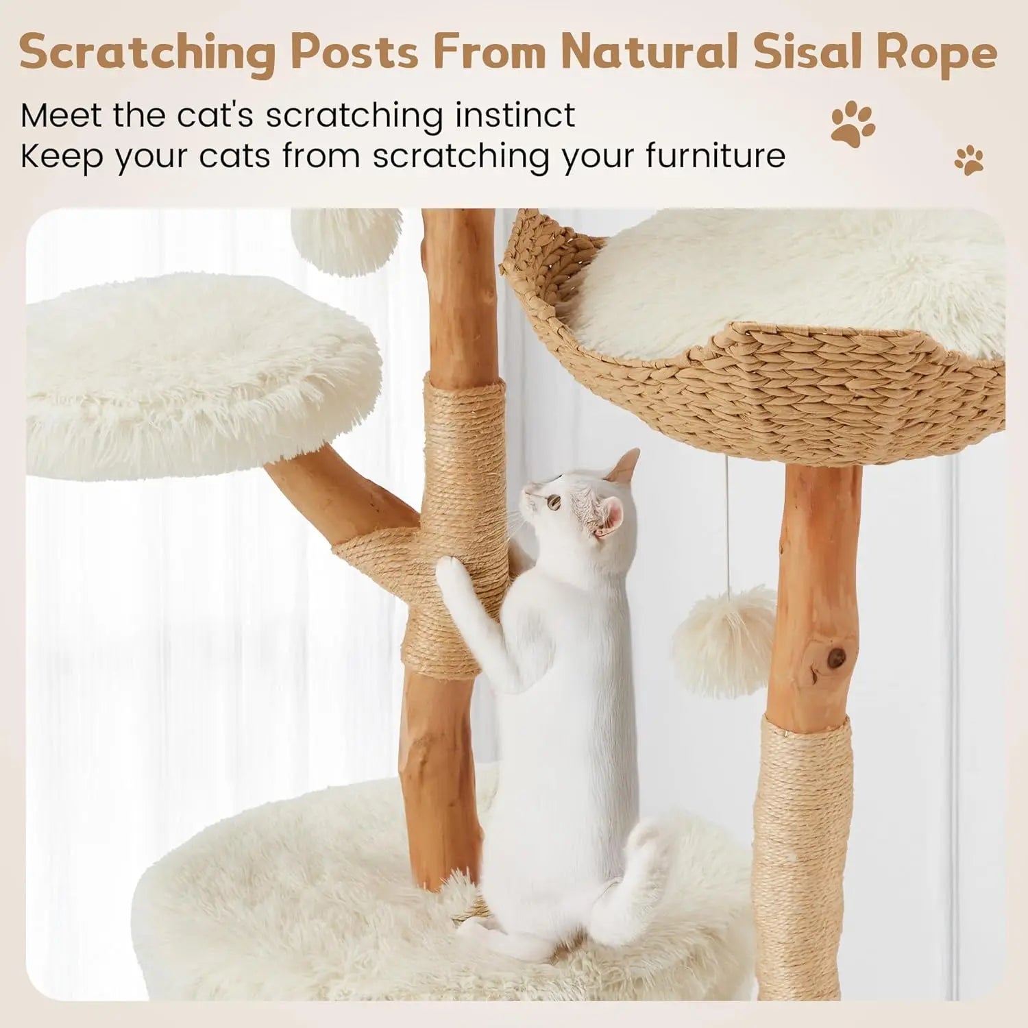 Multi-Level Cat Tree Tower | Natural Sisal Rope, Cozy Condos, and Hand-Woven Baskets