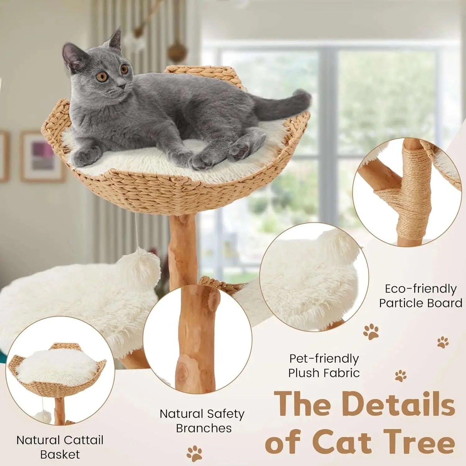 Multi-Level Cat Tree Tower | Natural Sisal Rope, Cozy Condos, and Hand-Woven Baskets