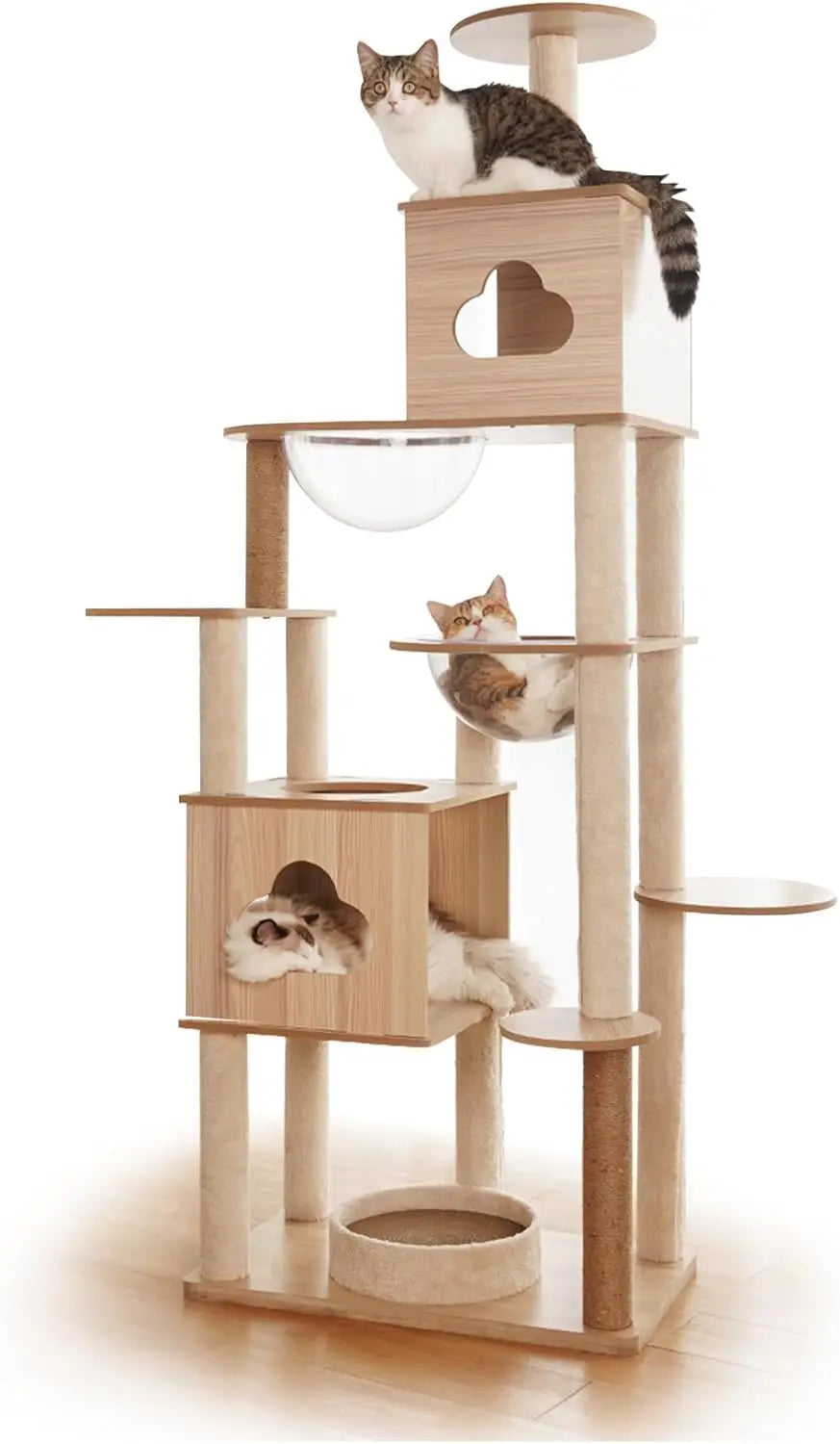 Wooden Cat Tree Tower with Space Capsules