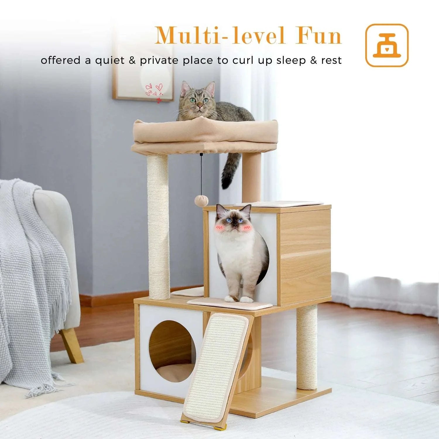 Wooden Cat Tower | Stylish Multi-Level Design