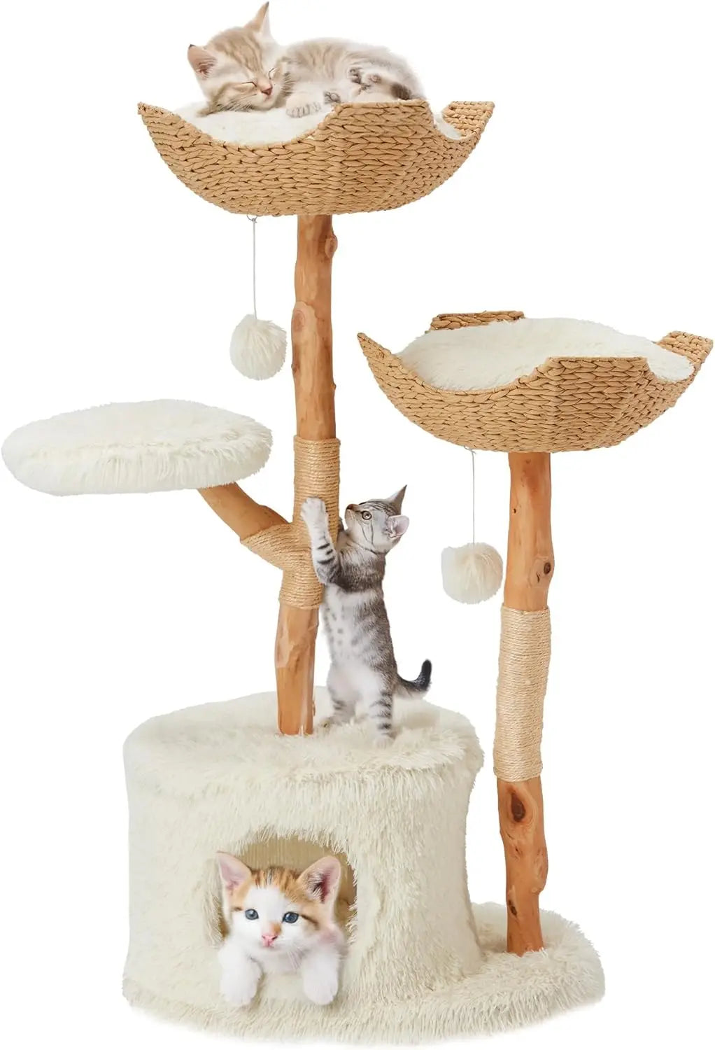 Multi-Level Cat Tree Tower | Natural Sisal Rope, Cozy Condos, and Hand-Woven Baskets